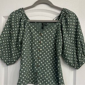 Green polka dot button down blouse